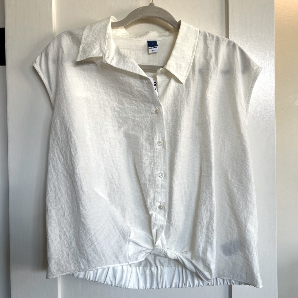 Linen button front blouse